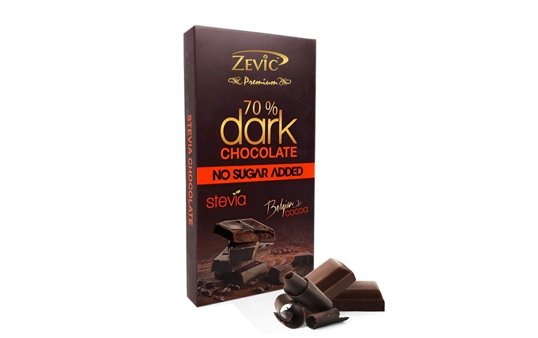 Zevic 70% Dark Chocolate Stevia Belgian Cocoa   Box  96 grams
